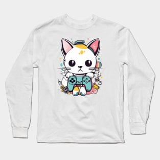 Cute Gamer cat Long Sleeve T-Shirt